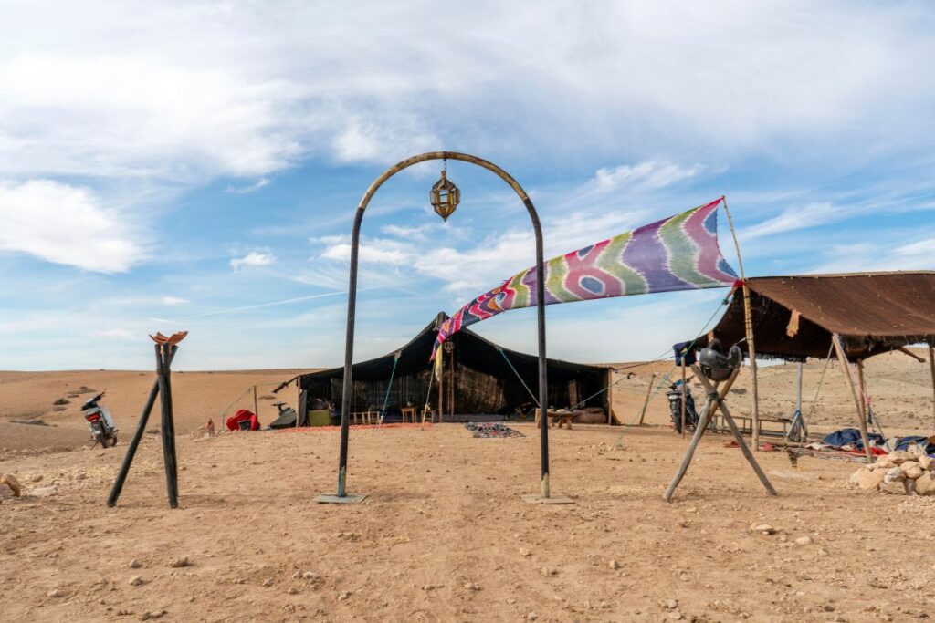 Nomad temporary settlement on Agafay desert, Morocco